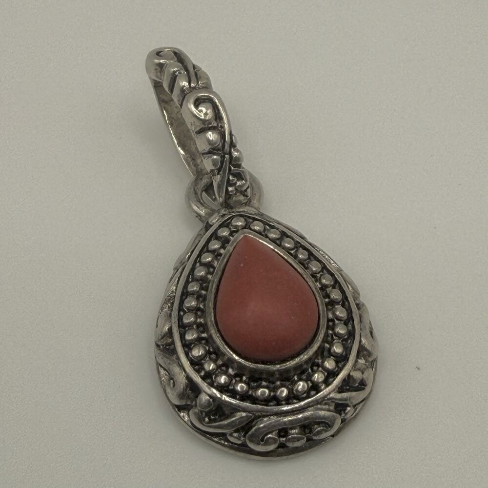 Premier Designs Pendant Teardrop Silver Tone‎ Coral Color